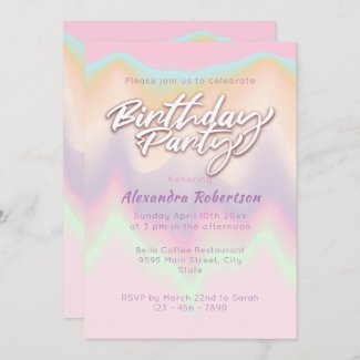 Modern Pastel Color Blend Birthday Party Custom Invitation