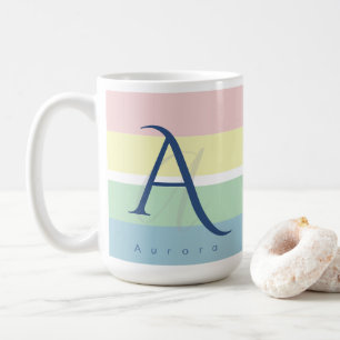 Modern Pastel Color Block Initial & Custom Name Coffee Mug