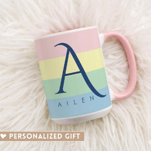 Modern Pastel Color Block Initial & Custom Name Mug