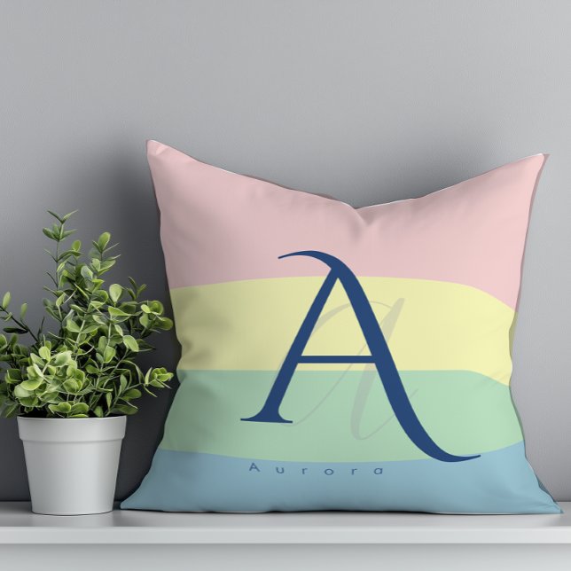 Modern Pastel Color Block Initial & Custom Name  Throw Pillow (Creator Uploaded)