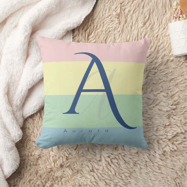 Modern Pastel Color Block Initial & Custom Name  Throw Pillow (Blanket)