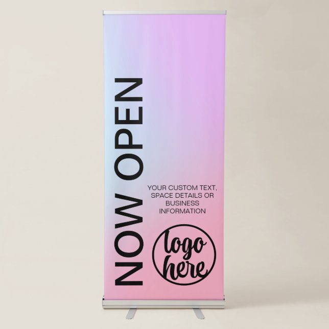 Modern Pastel Color Now Open Small Business Retractable Banner (Front)