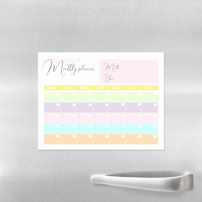 Modern Pastel Colored Calendar Monthly Planner  Magnetic Dry Erase Sheet (In Situ)