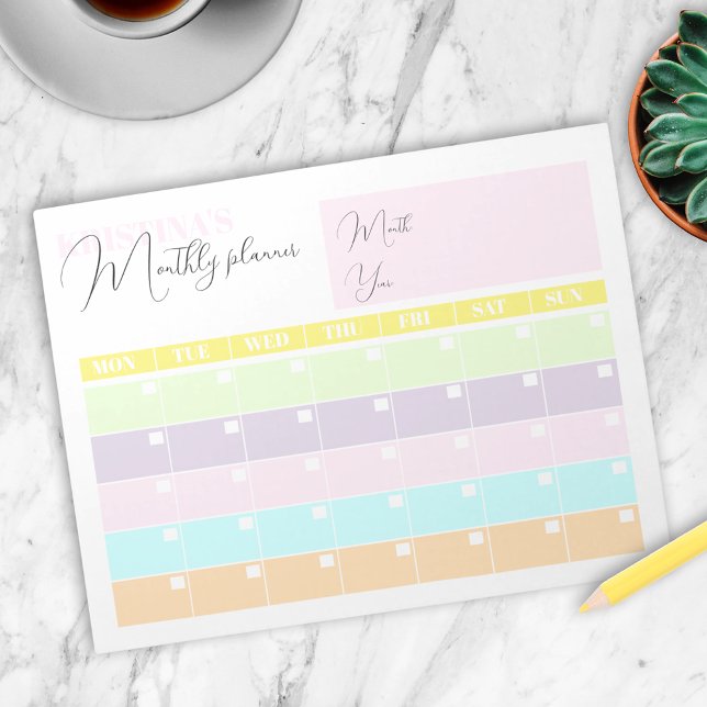 Modern Pastel Colored Calendar Monthly Planner  Notepad (Creator Uploaded)