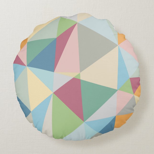 Modern Pastel Colorful Geometric Pattern Round Pillow (Back)