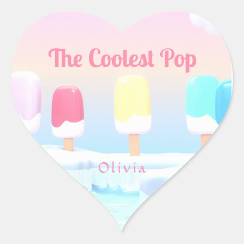 Modern Pastel Coolest Pop Popsicle Personalized Heart Sticker