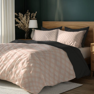 Modern Pastel Coral Grey Check Duvet for Comfort Cover