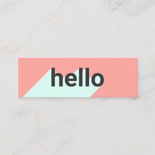 Modern pastel coral mint trendy hello typography mini business card