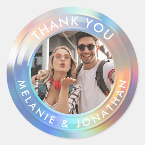 Modern Pastel Custom Holographic Wedding Thank You Classic Round Sticker