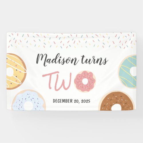 Modern Pastel Donuts and Sprinkles Second Birthday Banner