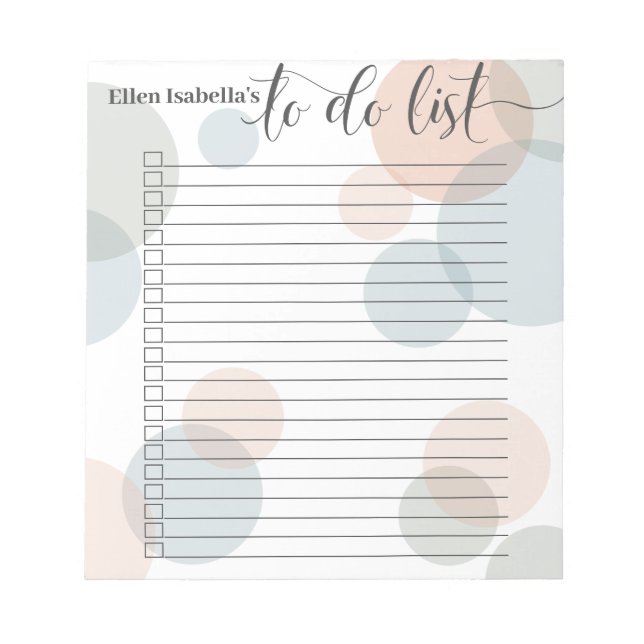 Modern Pastel Dots and Calligraphy To DO List Notepad (Front)