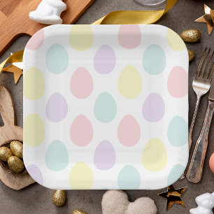 Modern Pastel Egg Pattern Happy Easter Paper Plates