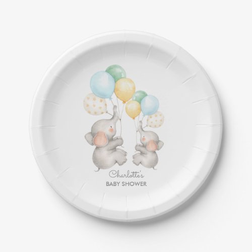 Modern Pastel Elephant Baby Shower 7 Plate