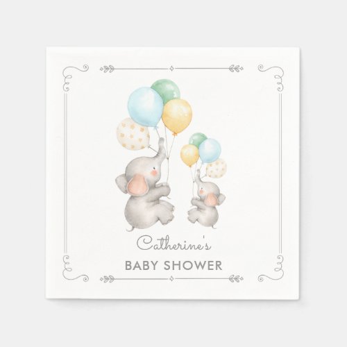 Modern Pastel Elephant Paper Napkin Baby Shower