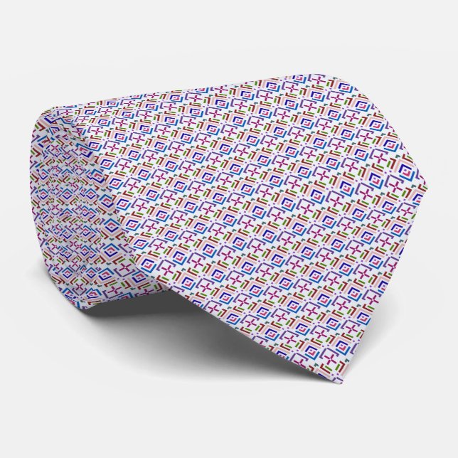 Modern Pastel Ethnic Geometric Diamond Pattern Neck Tie (Rolled)