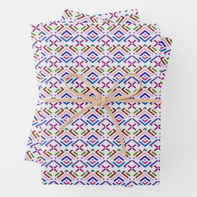 Modern Pastel Ethnic Geometric Diamond Pattern Wrapping Paper Sheets (In situ)