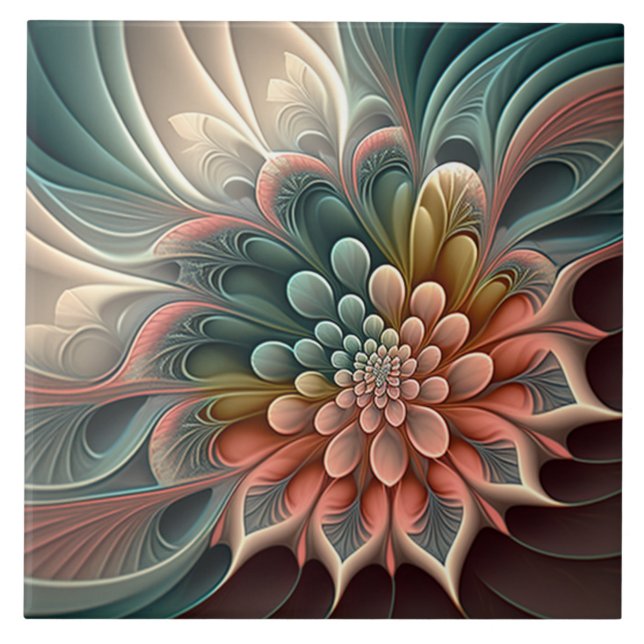Modern Pastel Fantasy Floral Ceramic Tile (Front)