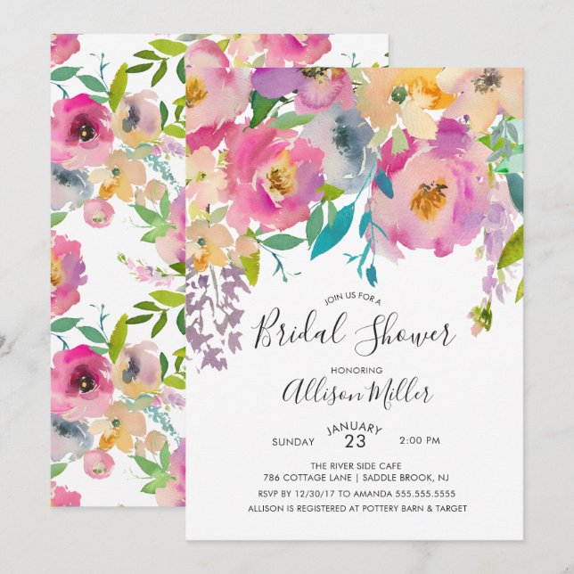 Modern Pastel Floral Bridal Shower Invitation (Front/Back)