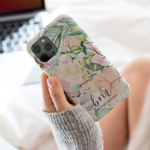 Modern Pastel Floral Monogram iPhone 15 Pro Case