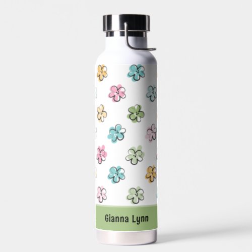 Modern Pastel Floral Monogrammed Water Bottle