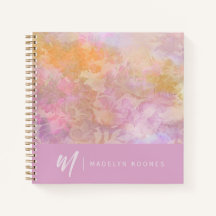 Modern Pastel Floral Pattern Monogram Notebook
