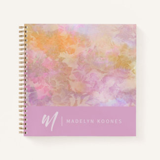 Modern Pastel Floral Pattern Monogram Notebook