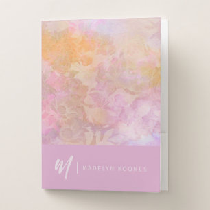 Modern Pastel Floral Pattern Monogram Pocket Folder