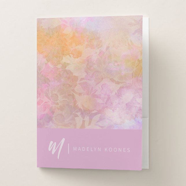 Modern Pastel Floral Pattern Monogram Pocket Folder (Front)