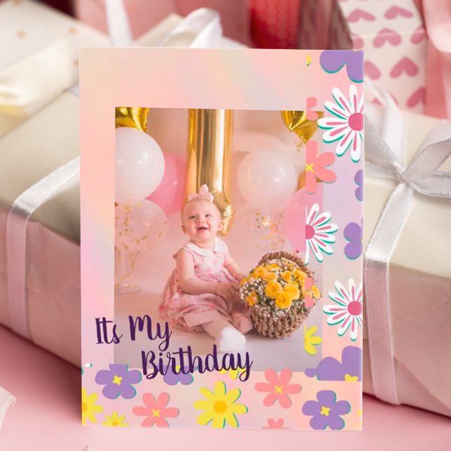 Modern pastel floral photo Birthday Card (Creator Uploaded)