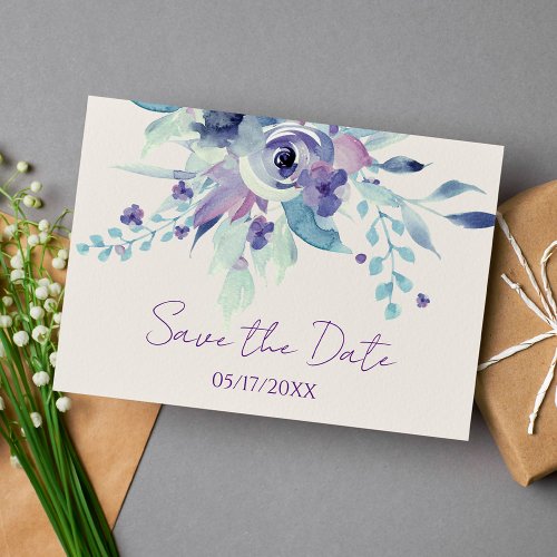 Modern Pastel Floral Purple Wedding Save The Date Invitation