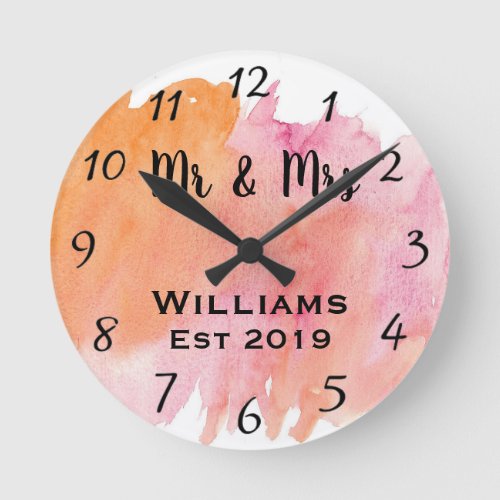 Modern Pastel Floral Watercolor Shabby Chic Round Clock