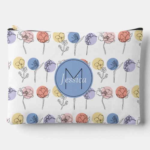 Modern Pastel Flower Pattern Personalised Accessory Pouch