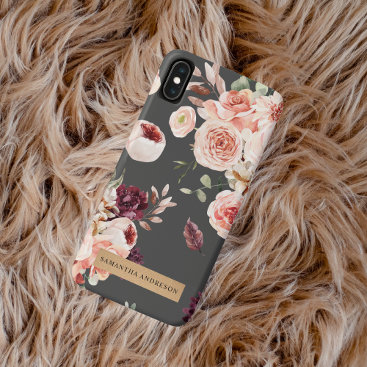 Modern Pastel Flowers & Kraft Personalized Gift iPhone XS Max Case