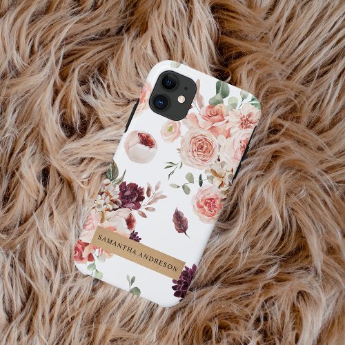 Modern Pastel Flowers  Kraft Personalized Gift iPhone 11 Case