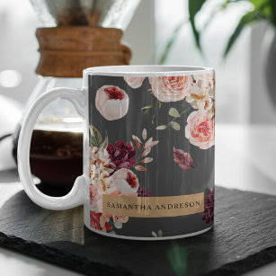 Modern Pastel Flowers & Kraft Personalized Gift Coffee Mug