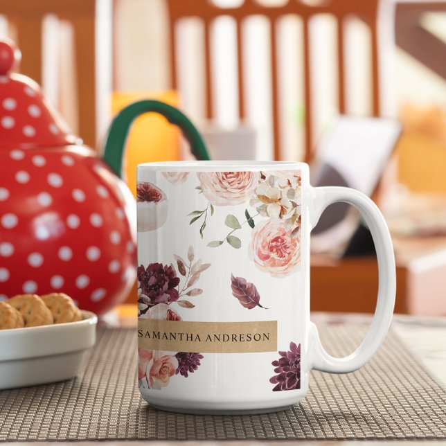 Modern Pastel Flowers & Kraft Personalized Gift Coffee Mug (Creator Uploaded)