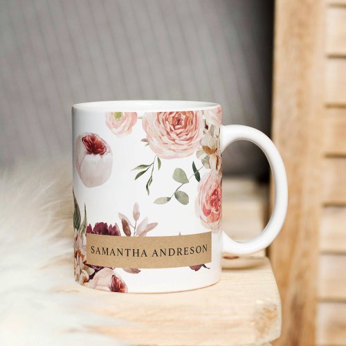 Modern Pastel Flowers  Kraft Personalized Gift Coffee Mug