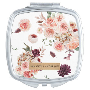 Modern Pastel Flowers & Kraft Personalized Gift Compact Mirror