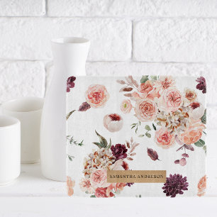 Modern Pastel Flowers & Kraft Personalized Gift Cutting Board