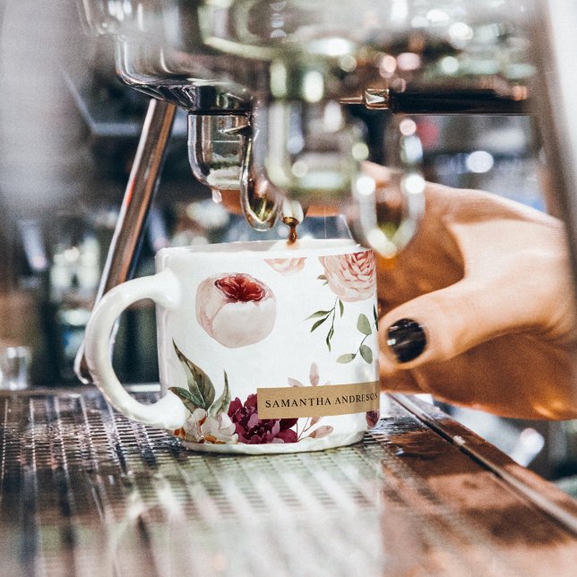 Modern Pastel Flowers & Kraft Personalized Gift Espresso Cup (Creator Uploaded)