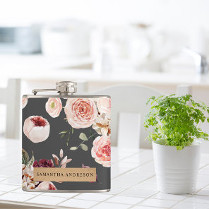 Modern Pastel Flowers & Kraft Personalized Gift Flask