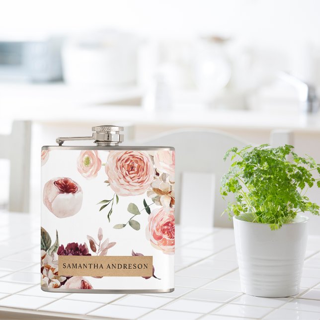 Modern Pastel Flowers & Kraft Personalized Gift  Flask (Creator Uploaded)