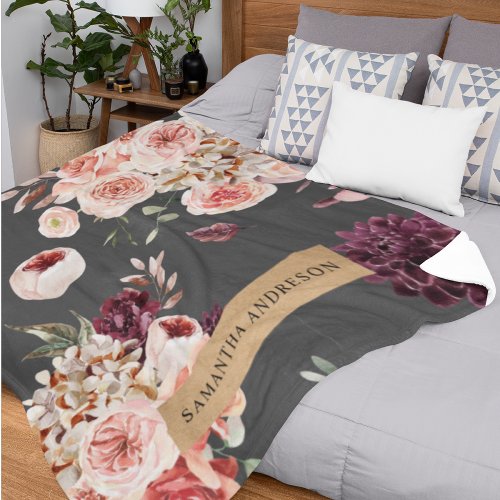 Modern Pastel Flowers  Kraft Personalized Gift Fleece Blanket