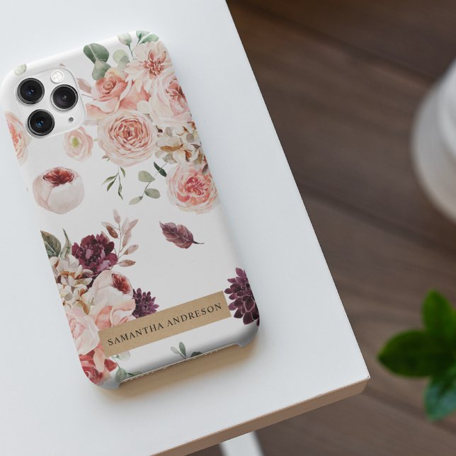 Modern Pastel Flowers & Kraft Personalized Gift iPhone Case (Creator Uploaded)