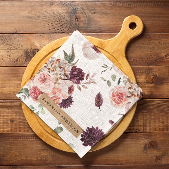 Modern Pastel Flowers & Kraft Personalized Gift Kitchen Towel (Creator Uploaded)
