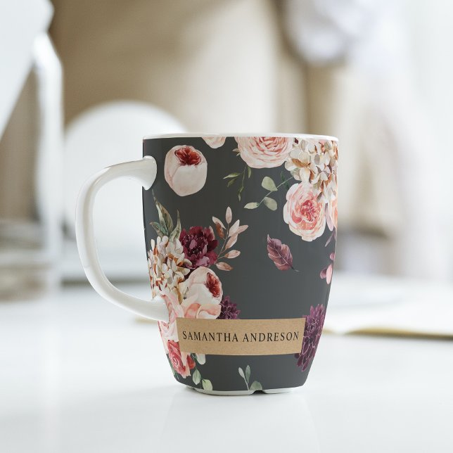 Modern Pastel Flowers & Kraft Personalized Gift Latte Mug (Creator Uploaded)