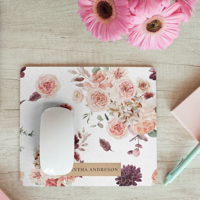 Modern Pastel Flowers & Kraft Personalized Gift Mouse Pad (Creator Uploaded)