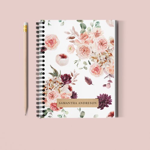 Modern Pastel Flowers  Kraft Personalized Gift Notebook