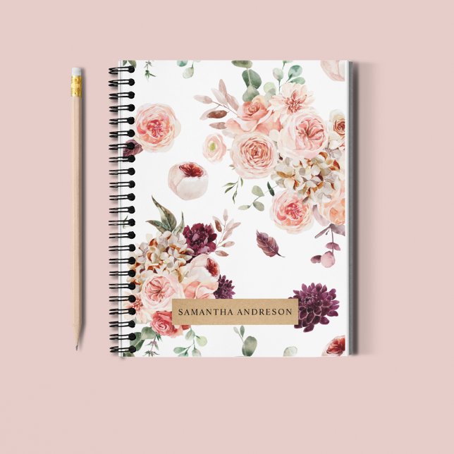 Modern Pastel Flowers & Kraft Personalized Gift Notebook (Creator Uploaded)