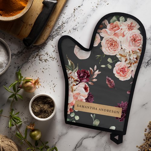 Modern Pastel Flowers  Kraft Personalized Gift Oven Mitt  Pot Holder Set